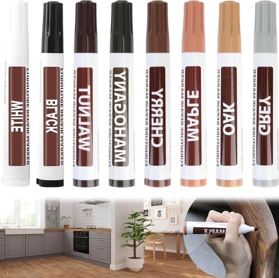 Inovra Plus Meubelreparatieset Houtmarker 8 stuks voor houten meubels Krassen en schrammen reparerende set met markers voor vloeren en tafels
