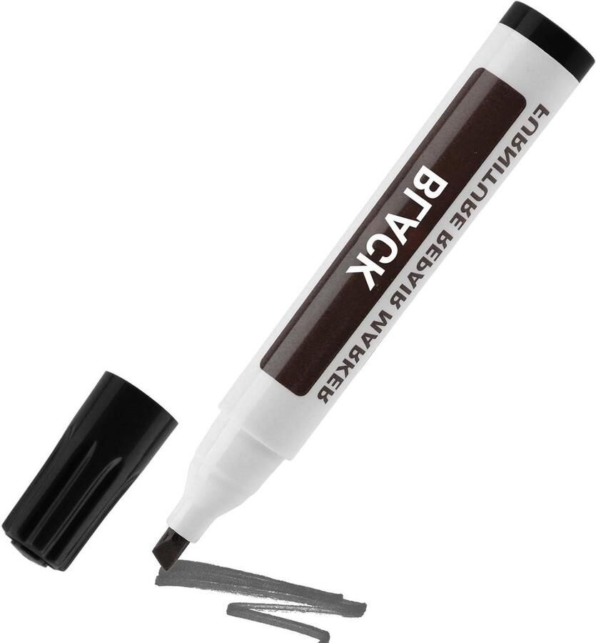 Allecto Premium Houtreparatiemarkeringen Meubelretoucheerpen voor Scratch Reparaties Zwart Meubelreparatieset met Markers & Wax Sticks