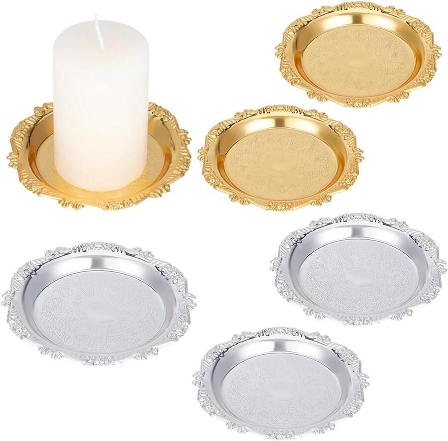 Allecto Premium IJzeren Plaat Kaars Houder 15cm Diameter Zilver Goud Ronde Kaars Tray Decoratieve Kaars Platen Salontafel Aanrecht Home Decoratie