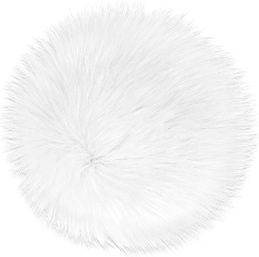 Allecto Premium Imitatie-lamsvacht tapijt zitkussen langharig woonkamerdecoratie slaapkamerdecoratie wit 35 cm rond