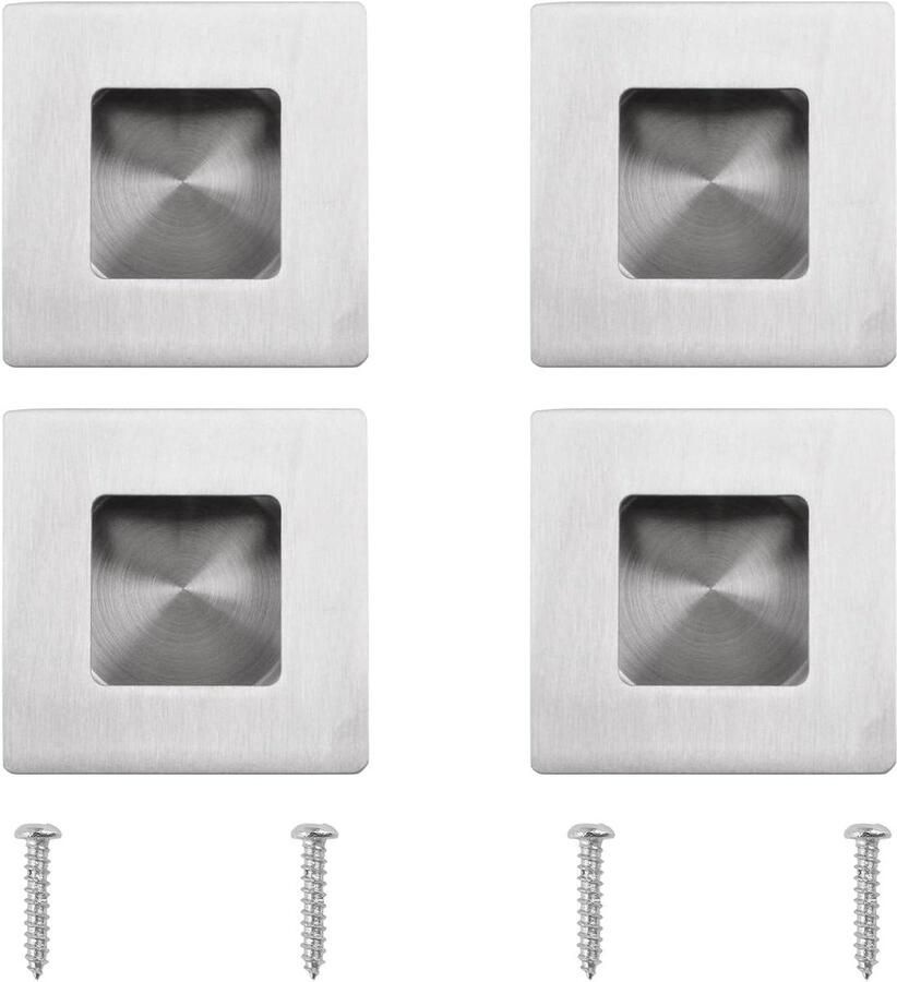 Allecto Premium Inbouw vinger Flush Pulls 4 stuks vierkant Roestvrij staal Schuifkast deurgrepen Ladekast kledingkast Geborsteld zilver 50 mm