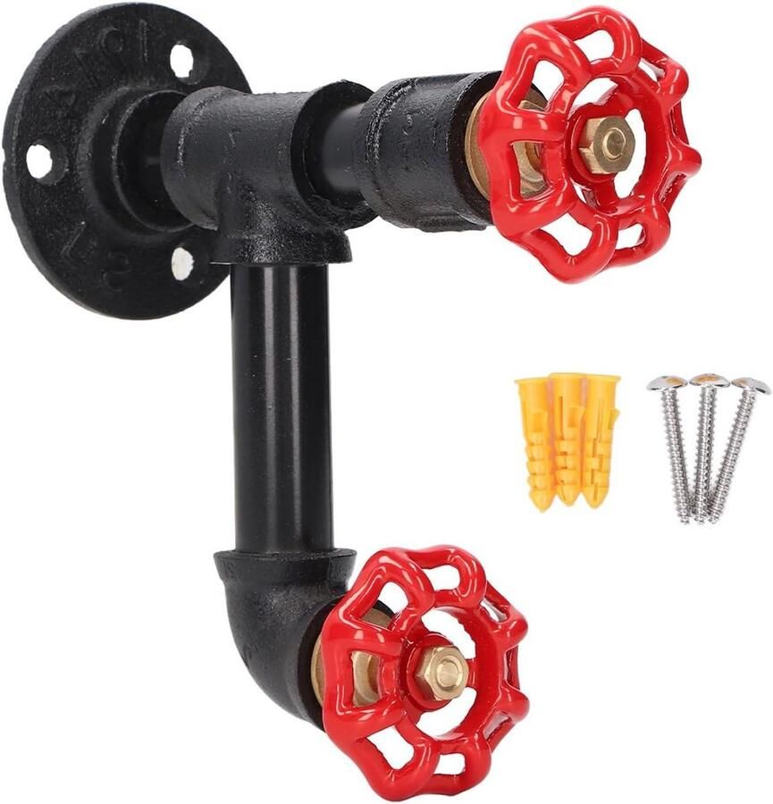 Allecto Premium Industriële Kapstok Rack met Rode Handwiel Heavy Duty Rustiek Ontwerp voor Thuis en Kantoor