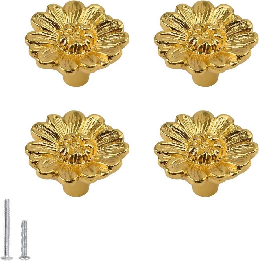 Allecto Premium Bloemvormig Zinklegering Kastknoppen voor Kastlade Set van 4 Stuks