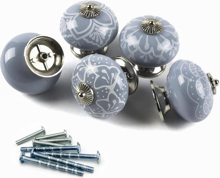 Allecto Premium Keramieken knoppen Blauwe keramieken kastknoppen 5 stuks Grote ronde handgrepen