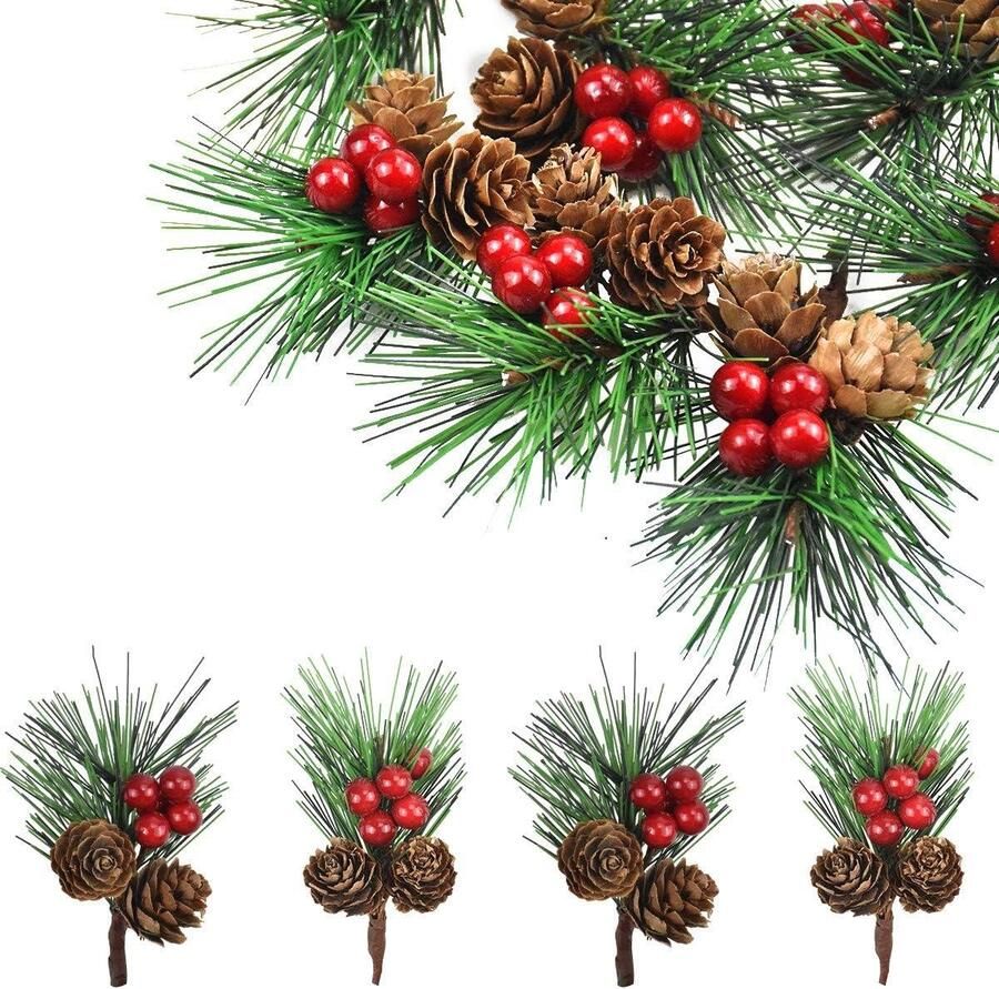 Allecto Premium Kerstbessen Decoratie 12 stuks Grenenhout Kegels Kerstkrans DIY Persoonlijkheid Vaas en Lampen Thuis Kerstviering Sfeervolle Decoratie