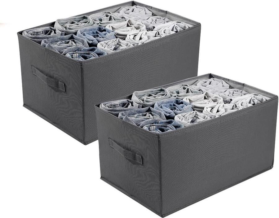 Allecto Premium Kledingopbergdozen voor Broeken Opvouwbare Ladeverdelers Stapelbare Jeansopbergdoos voor Broeken Truien Handdoeken Shirt 12 Vakken Grijs