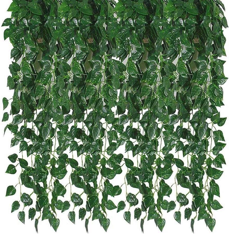 Allecto Premium Kunst Klimop Slinger voor Bruiloft en Feest Decoratie met 84 Poten en 12 Strengen Groene Planten Slinger met Canvas Achtergrond voor Muur of Tafel Jungle Thema Ophanging met Bladeren en Wijnstokken Decoratieve Kunstplanten