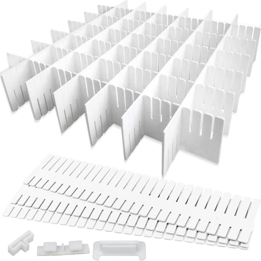 Allecto Premium Ladeverdeler 16 stuks Verstelbaar opbergsysteem wit Ladeverdeler voor kast Ondergoed Sokken Bureau-organizer Praktische Scheidingswanden