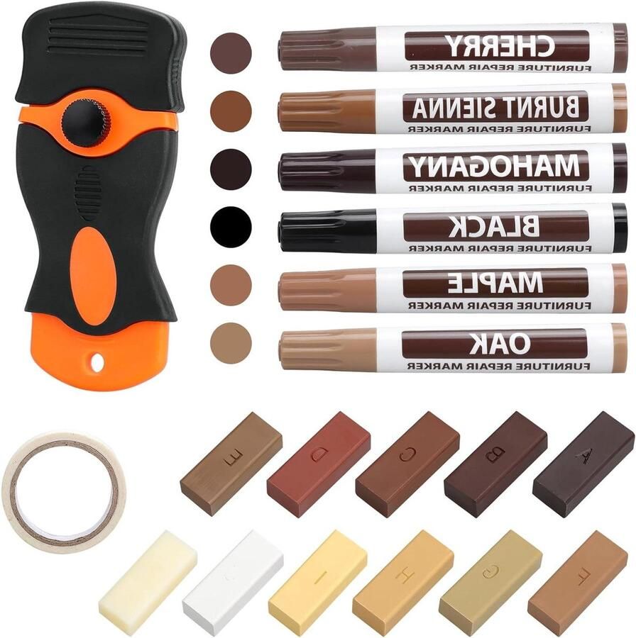 Allecto Premium Laminaat Reparatie Set 20 Stuks met Hard Wax en Markers voor Vinyl Houten Vloer Meubels en Werkbladen