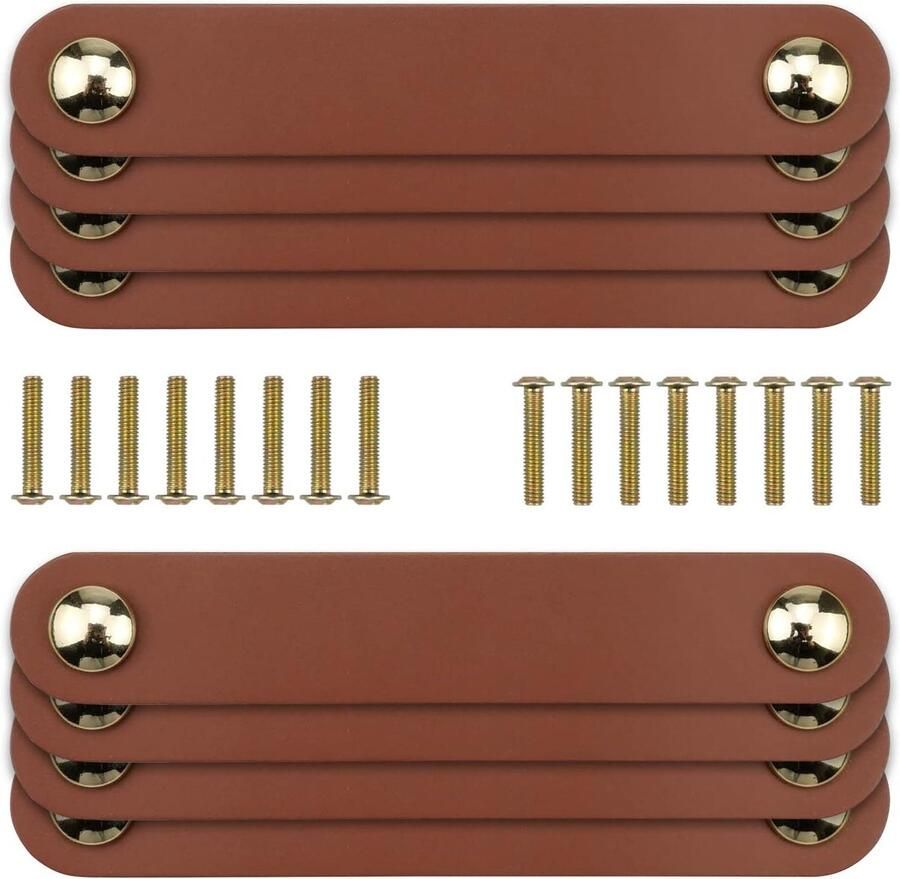 Allecto Premium Lederen lade trekt 8 stuks Kastknoppen en deurgrepen Meubelknoppen Bruin Met schroeven