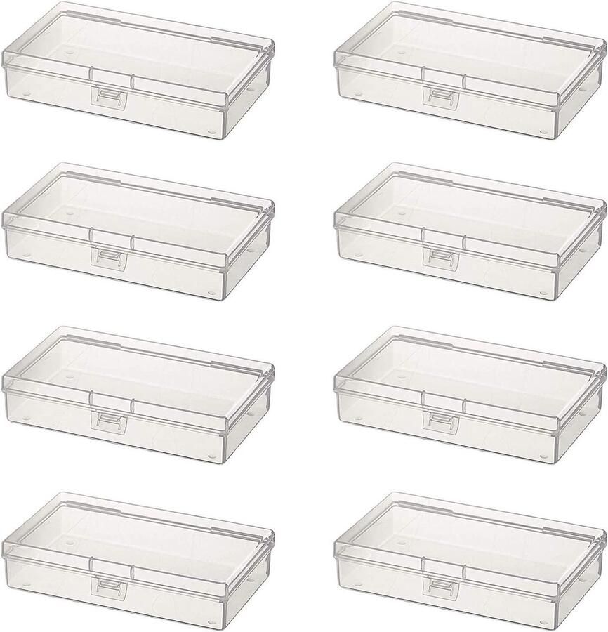 Allecto Premium Lege plastic organizer opbergdozen voor knutselprojecten Set van 8 Transparant Praktische scharnierende deksels 135 x 80 x 30 mm