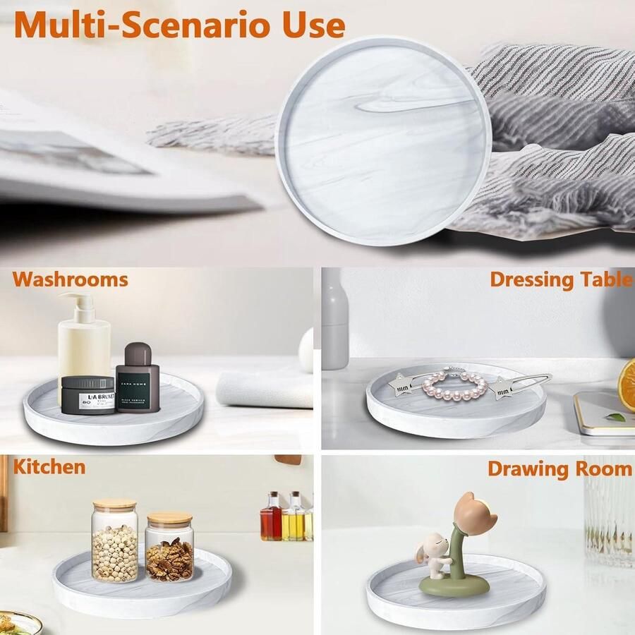 Allecto Premium Marmeren badkamer lade voor decoratief gebruik 18 cm Parfum lade voor aanrecht Salontafel decoratie voor kaarsen sieraden en sleutels (rond)