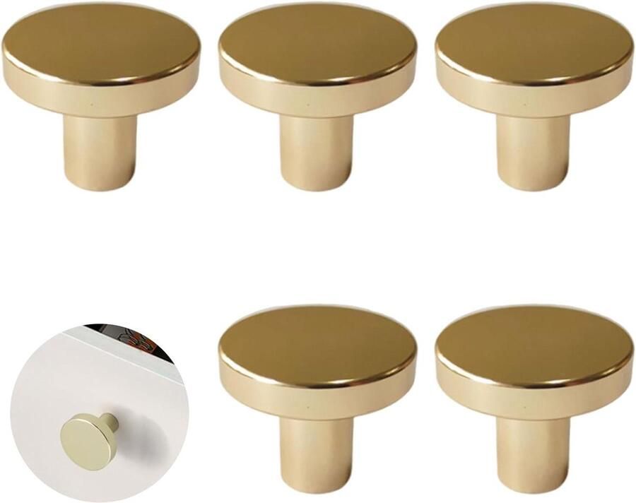 Allecto Premium Messing ronde kastknoppen voor thuis en op kantoor set van 5 stuks