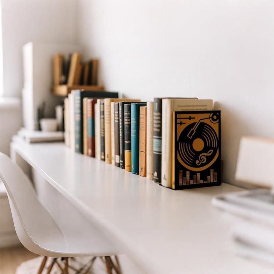 Allecto Premium Metalen boekensteunen zwart 2 stuks hoge belastbaarheid planken vinylplaten design decoratie bureau school kantoor thuis bibliotheek