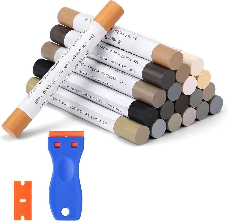 Allecto Premium Meubel Reparatie Set met Was Krijtjes voor Houtvulling Multi-oppervlak Retoucheren voor Meubelen Krassen en Gaten Herstel Kit voor Tafels Bureaus en Houten Vloeren Grijs Meubelreparatie Kit