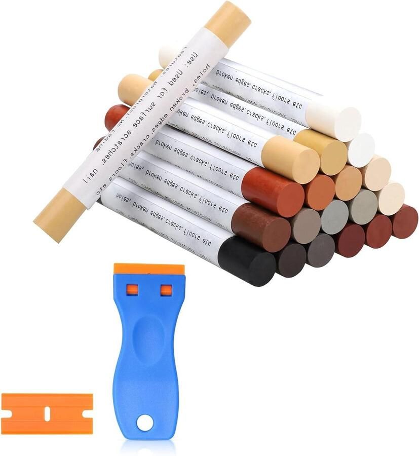 Allecto Premium Meubelreparatie set met waskrijt in 20 kleuren Reparatieset voor meubels om krassen en gaten te vullen en te repareren Ideaal voor houten oppervlakken