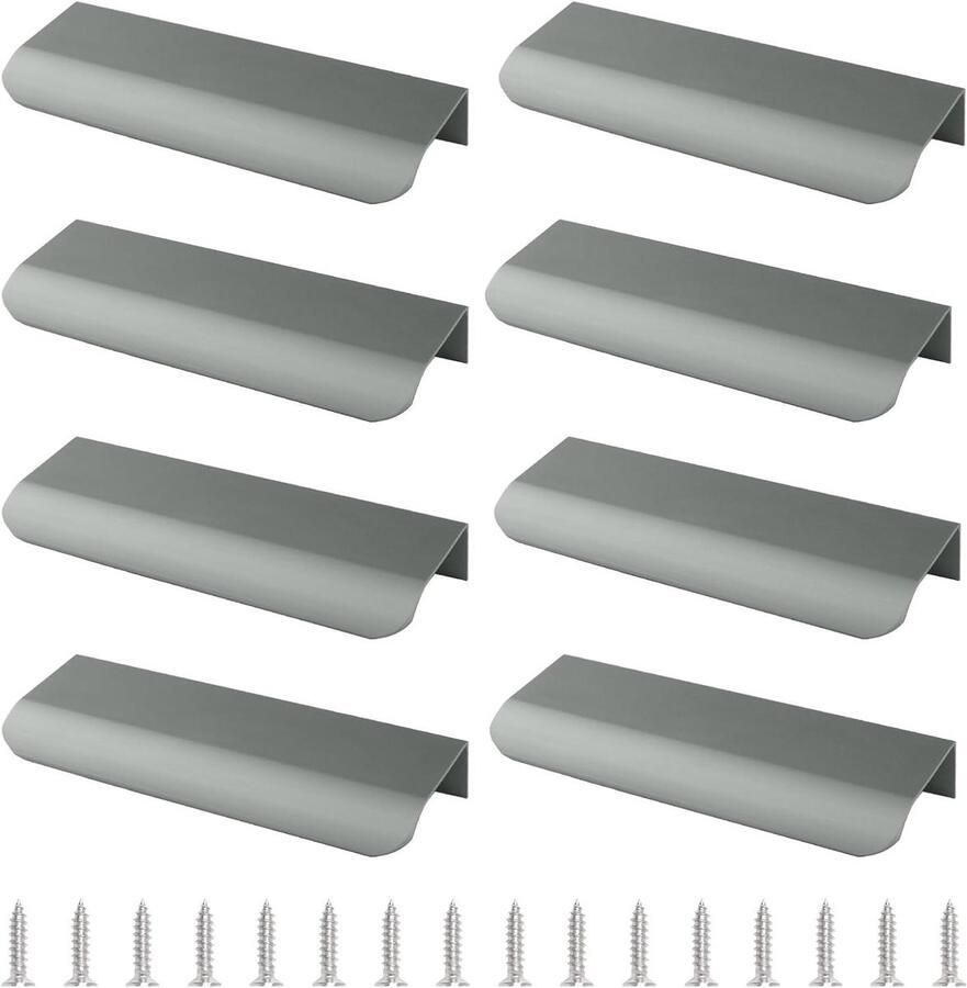Allecto Premium Moderne Aluminium Meubels Lade Handgrepen 8 Stuks Keuken Vingerrand Trekken Verborgen Kast 120mm Antraciet Grijs Stijlvol Design