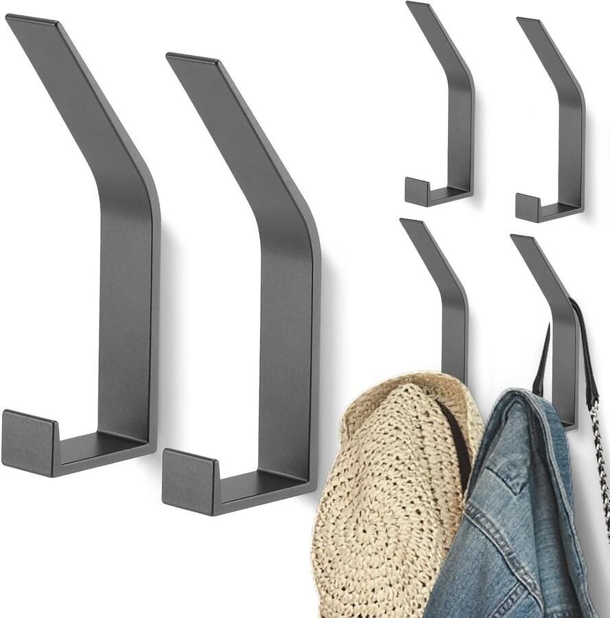 Allecto Premium Moderne kapstok met 6 haken voor kleding jas sjaal tas handdoek sleutel en hoed (Grijs onzichtbaar schroefontwerp)