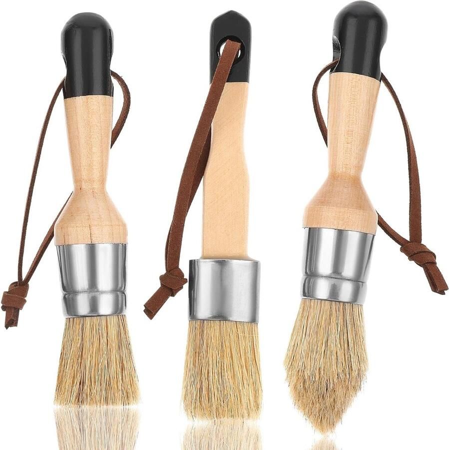 Allecto Premium Natuurlijke sjablonenkwasten set Krijt- en waskwasten 3 stuks Herbruikbaar Voor houten meubels en woondecoratie