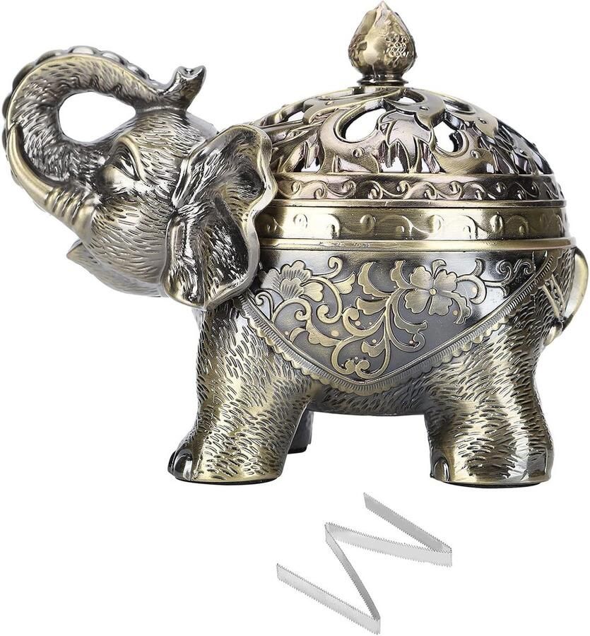 Allecto Premium Olifantvormige Wierookbrander voor Aromatherapie in Woonkamer en Veranda Bronzen Design met langwerpige Eettafel Decoratie