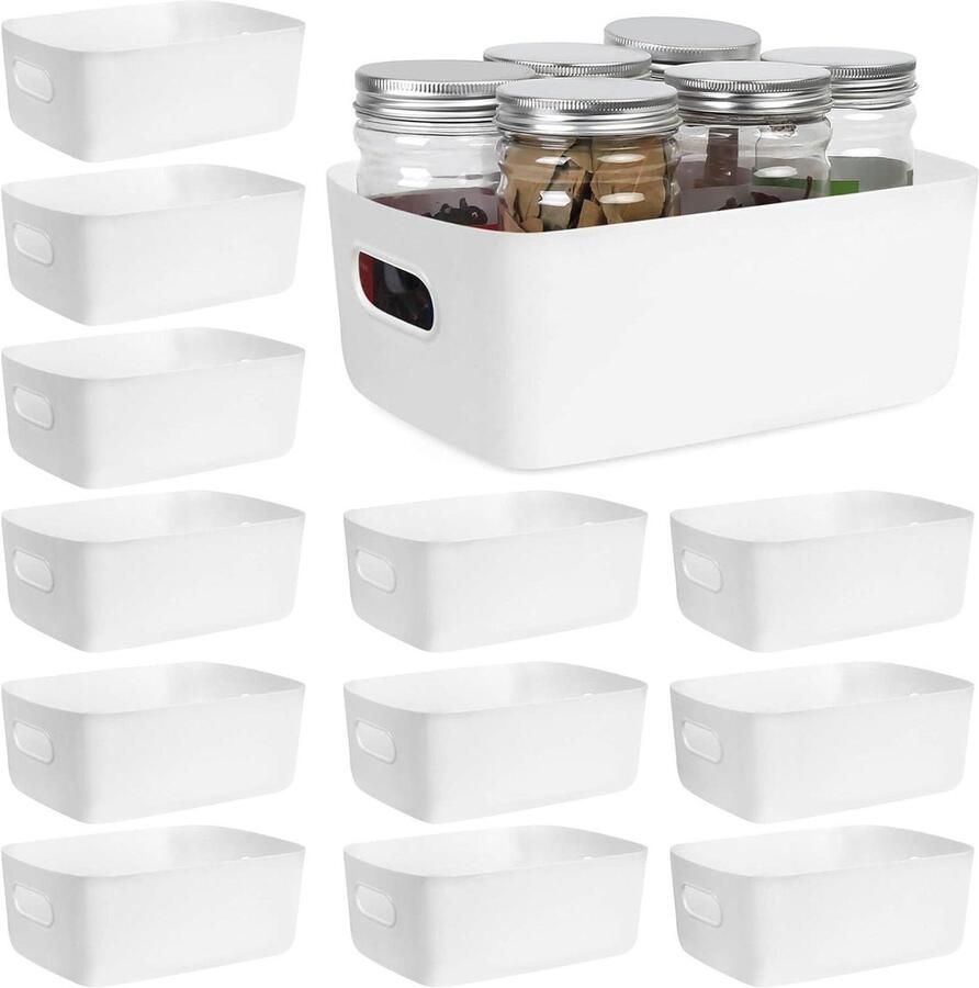 Allecto Premium Opbergdozen voor keuken en badkamer Kunststof organizer met handgrepen Wit Rek voor keukenkast Cosmetica opslag 24 x 16 x 95 cm