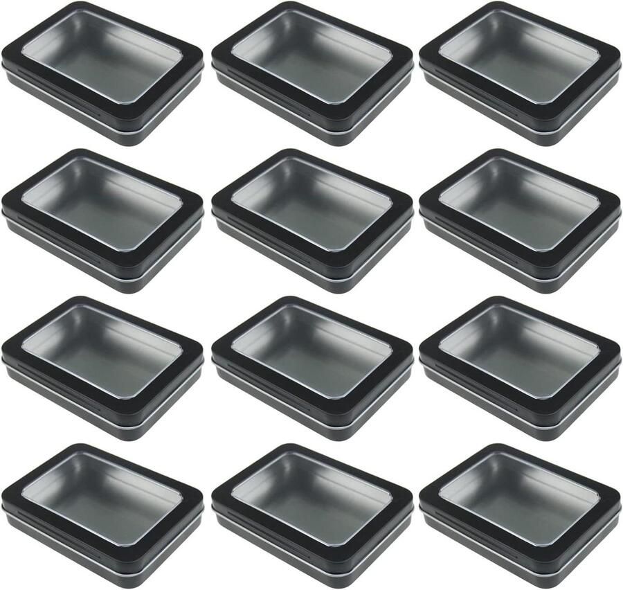 Allecto Premium Opbergdozen voor knutselprojecten en kleine voorwerpen 12 stuks 115 x 85 x 22 mm zwart met doorzichtige raamscharnierende deksels