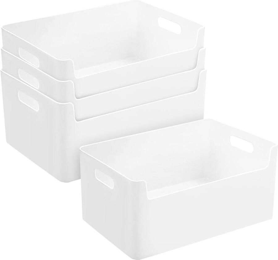 Allecto Premium Opbergdozen wit 4 stuks 25 cm keuken opbergdozen container voor kast mand met handgrepen kunststof mand badkamer accessoires kantoororganisatie thuis