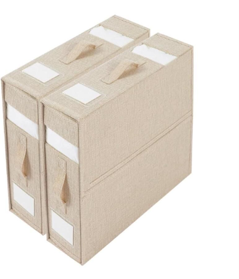 Allecto Premium Opklapbare lakens opklapbare kledingkast berging met ramen linnenopbergbox beddenorganizer Beige set van 2 stuks