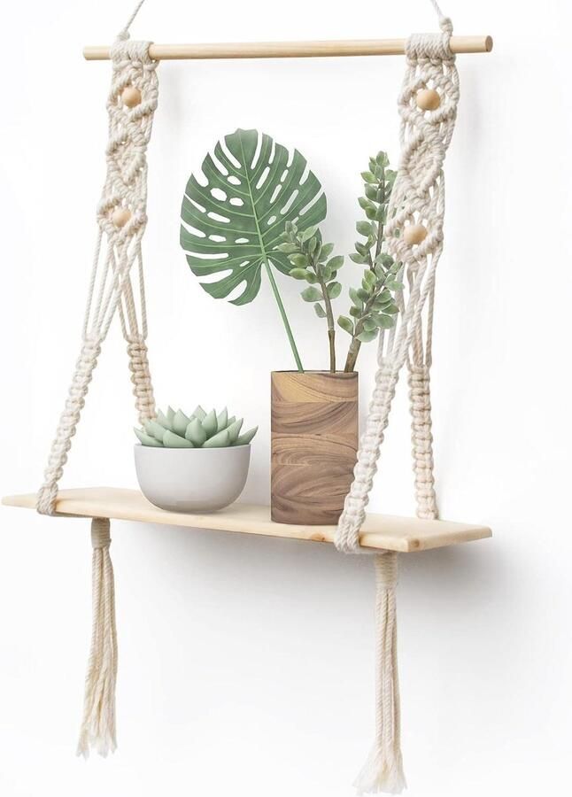 Allecto Premium Opknoping Macrame Plank Handgemaakt Boho Decor Badkamer Slaapkamer Vensterplank