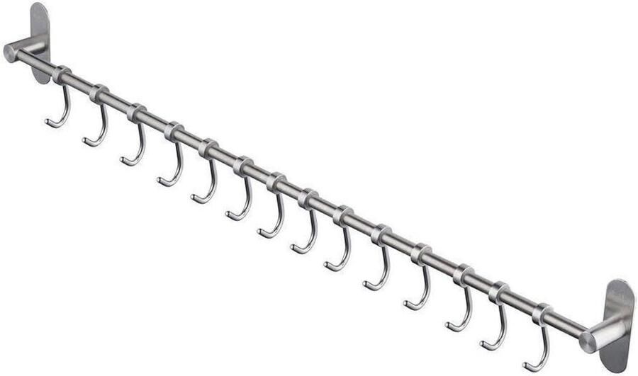 Allecto Premium Opknoping RVS Kapstok met 12 Haken Wandmontage Keuken Badkamer Geborsteld Nikkel Kookgerei Organizer