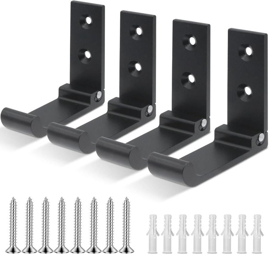 Allecto Premium Opvouwbare 4-Delige Kapstok Muurhaak van Aluminium Ideaal voor Tassen en Jassen Inclusief Schroeven Zwart Wandmontage Jurkhaak Wak Hoekontwerp -Gebruiksvriendelijk >
