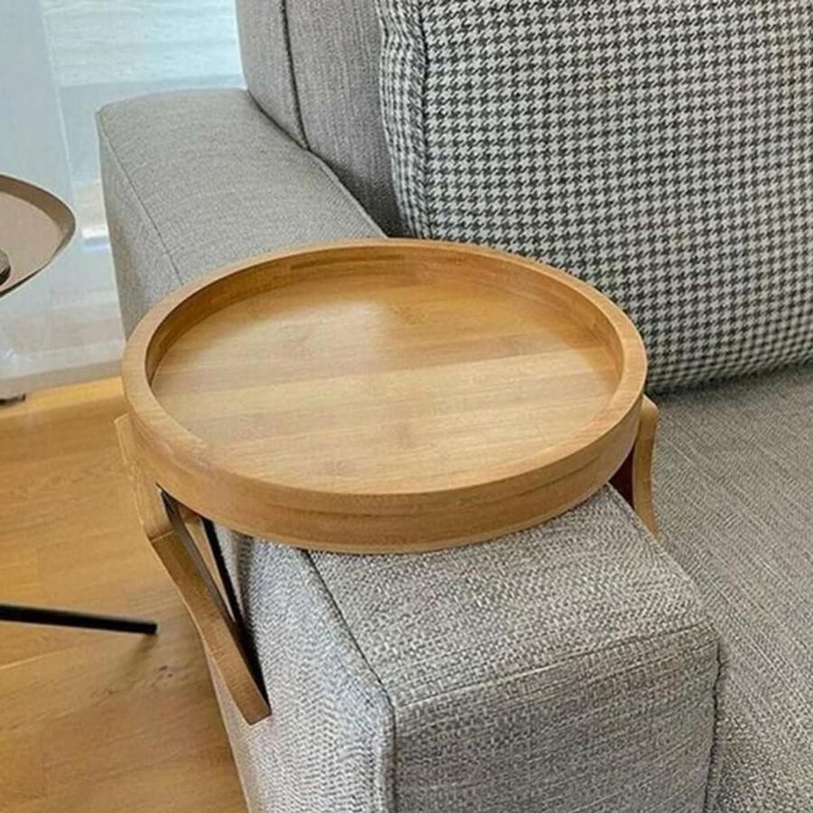 Allecto Premium Opvouwbare Bank Arm Tray Tafel voor TV Diners en Afstandsbedieningen Draagbare Sofa Side Tafel met Armsteun Ideale Bank Lade voor Dranken en Snacks 25cm diameter