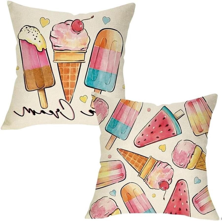 Allecto Premium Outdoor Kussenhoezen Set van 2 IJsje 45 x 45 cm Decoratieve Kussenhoezen Zomer Kussenhoes Decoratieve Kussenhoezen voor Bank Slaapkamer etc