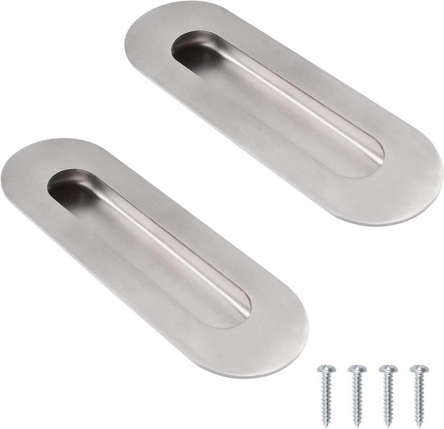Allecto Premium Ovaal Geborsteld Zilver Flush Trekt 2 stuks Roestvrij Stalen Kasttrekken 5.9 Inch Garderobe en Lade Handgrepen