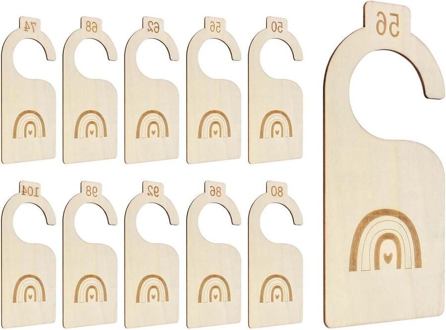Allecto Premium Pack van 10 Baby Scheidingswanden Maten 50 tot 104 Garderobe Organisatie Regenboog Design Hoogwaardig Hout Geschenken voor Pasgeborenen (10 Stuks)