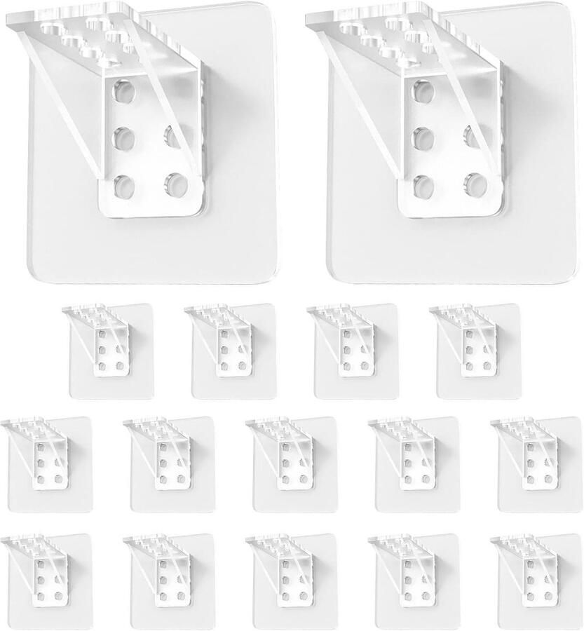 Allecto Premium Pack van 16 Zelfklevende Plankhouders Dikke Plankhouders Geen Boren Nodig Plankhouders voor Kasten Transparant Maximale Belasting 15kg