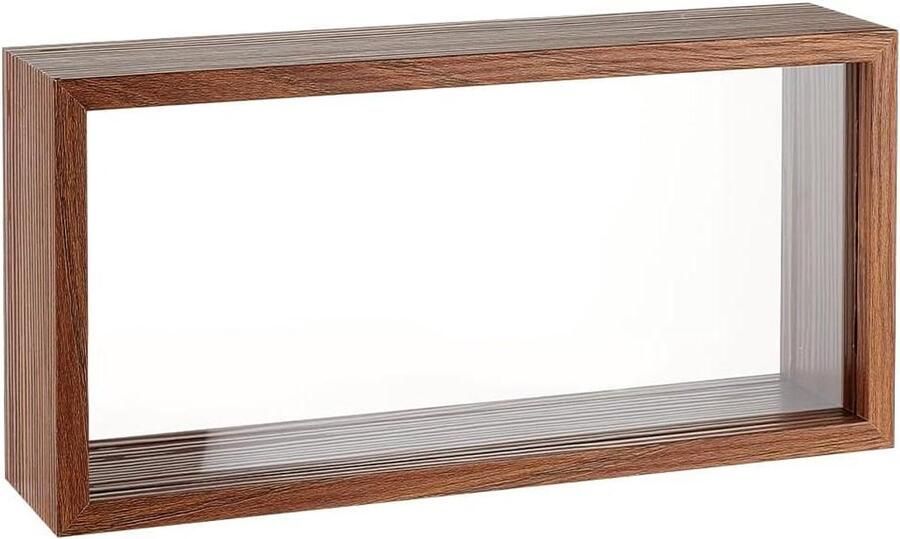 Allecto Premium Rechthoekige schaduwdoos houten vitrine frame 25 x 15 x 6 cm Gedroogde bloemen bladeren exemplaar display Dubbelzijdig transparant acrylvenster Walnootbruin