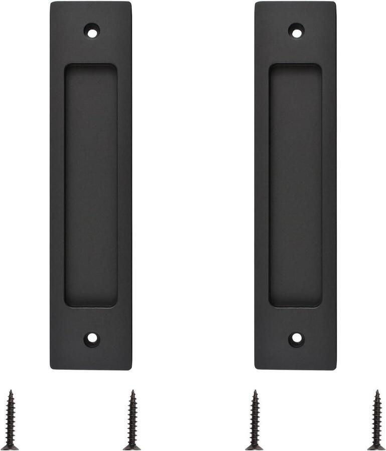 Allecto Premium Rechthoekige zwarte inbouw trekt 2 stuks. Geschikt voor schuurdeur