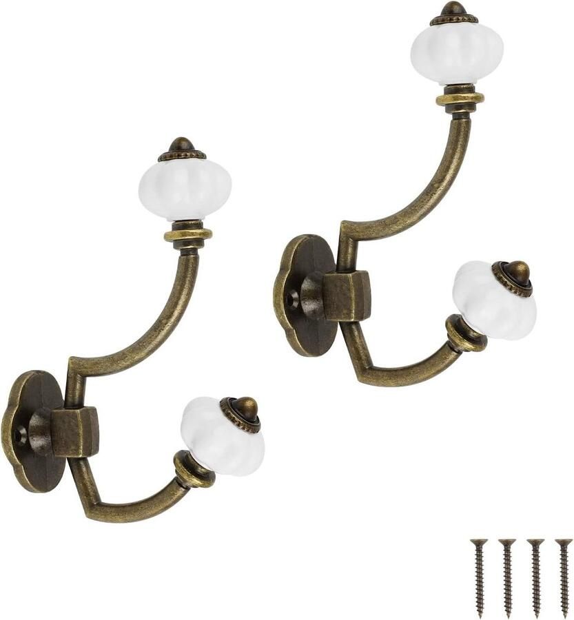 Allecto Premium Retro kledinghaken voor garderobe 14 x 9 5 cm vintage stijl met 4 schroeven zinklegering en keramiek bronskleurig Set van 2