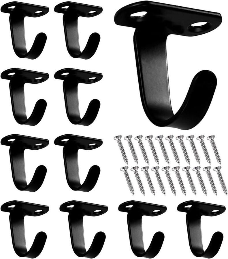 Allecto Premium Roestvrijstalen plafondhaken (10 stuks) voor kledingkast badkamer keuken Zwart Multifunctioneel ontwerp