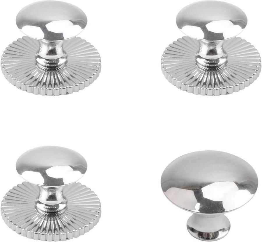 Allecto Premium Ronde kastknoppen 4 stuks Roestvrijstalen keukenkast knoppen Ladetrekkers voor kledingkasten en laden Helder chroom Zelfklevend Boorinstallatie