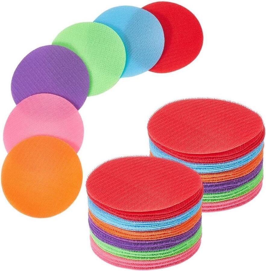 Allecto Premium Ronde Spot Marker Tapijt Cirkels 30 Stuks Nylon Herbruikbaar Haak en Lus Bevestigingsmiddel Gekleurd Indoor Vloer Positie Slaapkamer 6 Kleuren