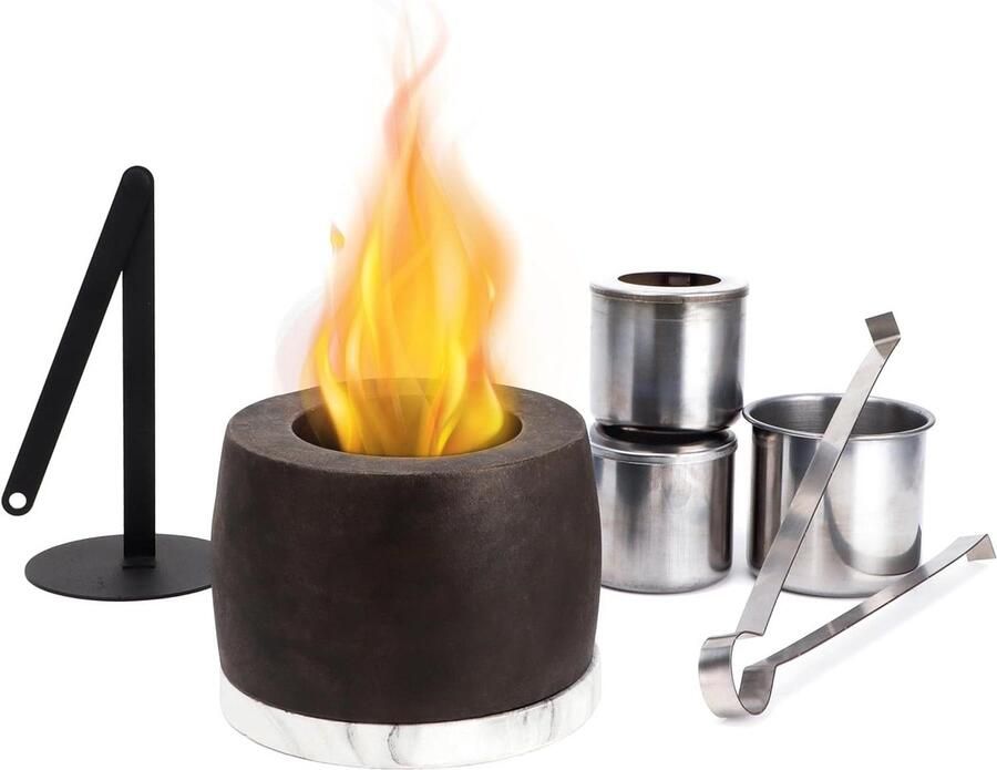 Allecto Premium Ronde Zwarte Beton Vuurput Bowl Draagbare Haard voor Buiten en Binnen Strak Design geschikt voor Balkon en Tuin Eettafel (Modern)