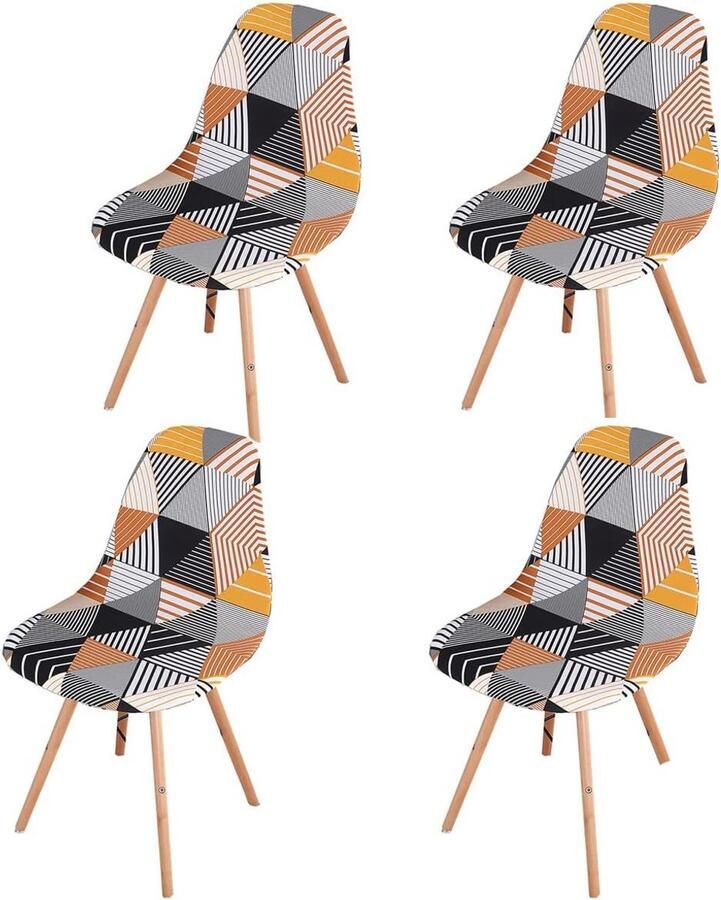 Allecto Premium Scandinavische eetkamerstoelhoezen Universeel en wasbaar Set van 4 armloze stoelhoezen met gestreept design Voor keuken en woonkamer