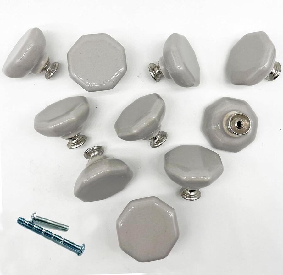 Allecto Premium Set van 10 moderne lichtgrijze keramieken kastknoppen