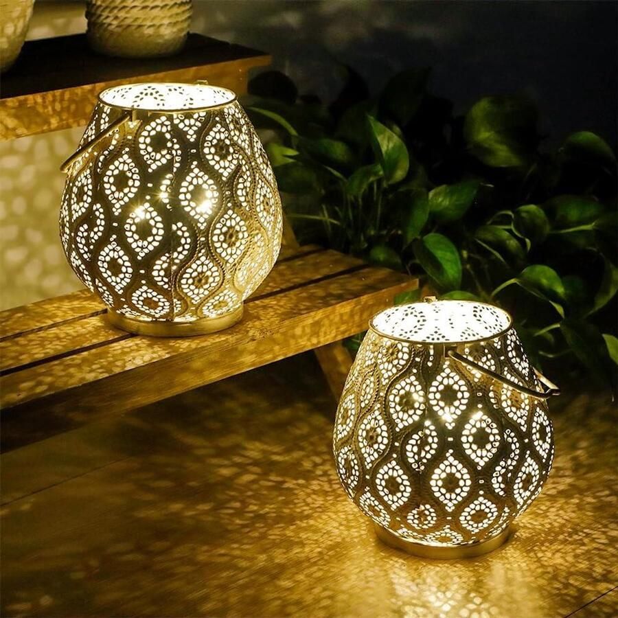 Allecto Premium Set van 2 Decoratieve Marokkaanse Lampen Draadloze Tafellampen voor Thuis en Tuin Batterij Aangedreven Geschikt voor Evenementen 26cm Hoog