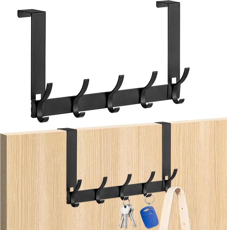 Allecto Premium: Set van 2 Deurhaken voor Ruimtebesparende Deurkapstok Moderne Jashaken met 10 Haken Universeel en Stijlvol Zwart