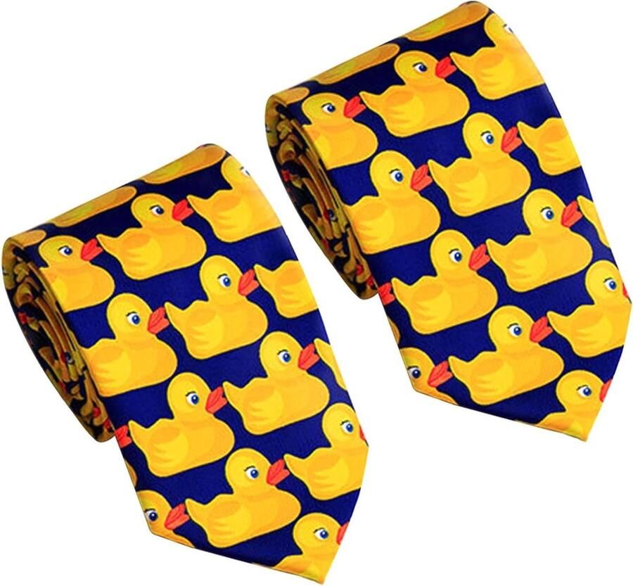 Allecto Premium Set van 2 herenstropdassen Grappige gele eendenstropdas uniseks Satijnen stropdassen voor cosplay en feest