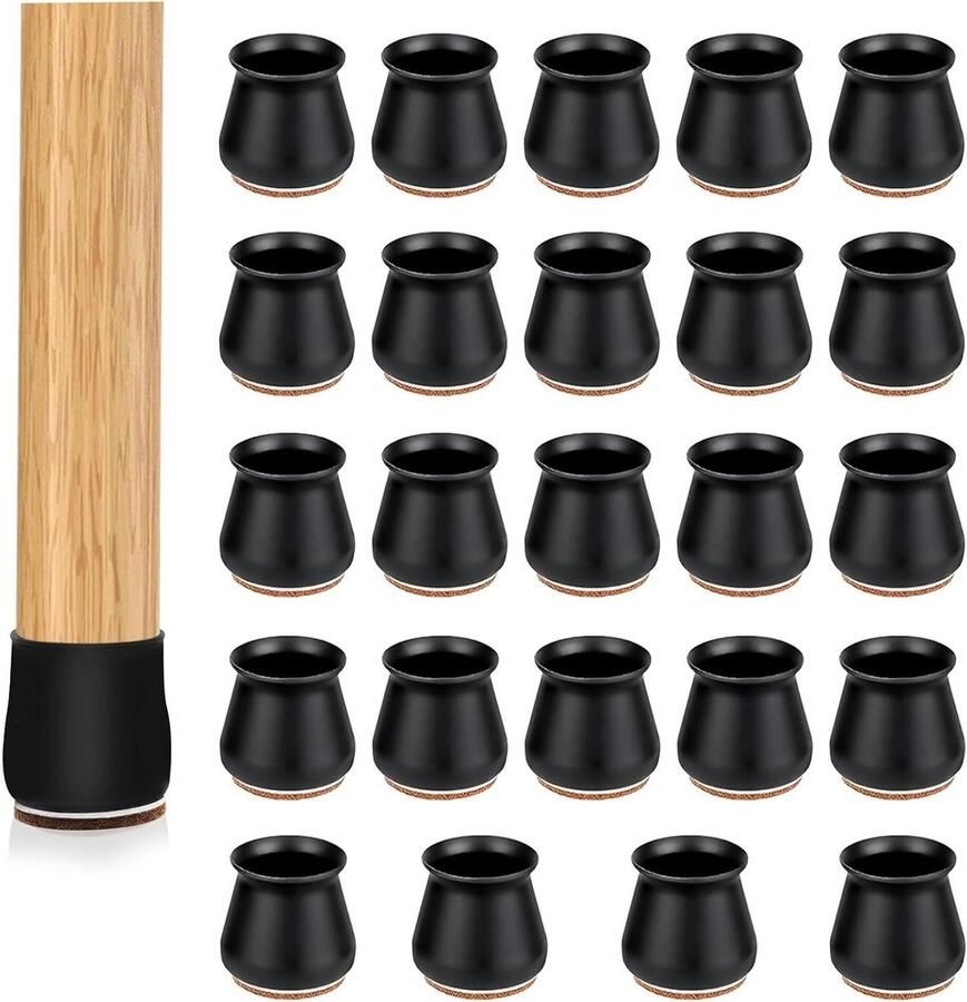 Allecto Premium Set van 24 ronde stoelpootbeschermers 24 mm Zwart Voor het beschermen van houten vloeren Anti-kras Meubelvoeten bescherming
