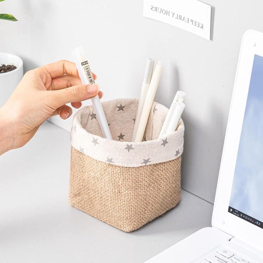 Allecto Premium Set van 3 katoenen linnen opbergmanden voor badkamer en kamer opvouwbaar